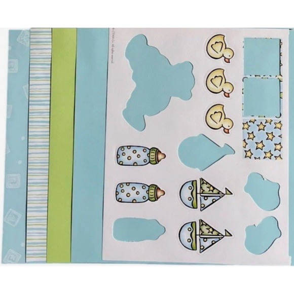 CTMH Premade Scrapbook Layout Page Baby Boy Lot of 9 Paper Diecuts 12x12 - Picture 6 of 8